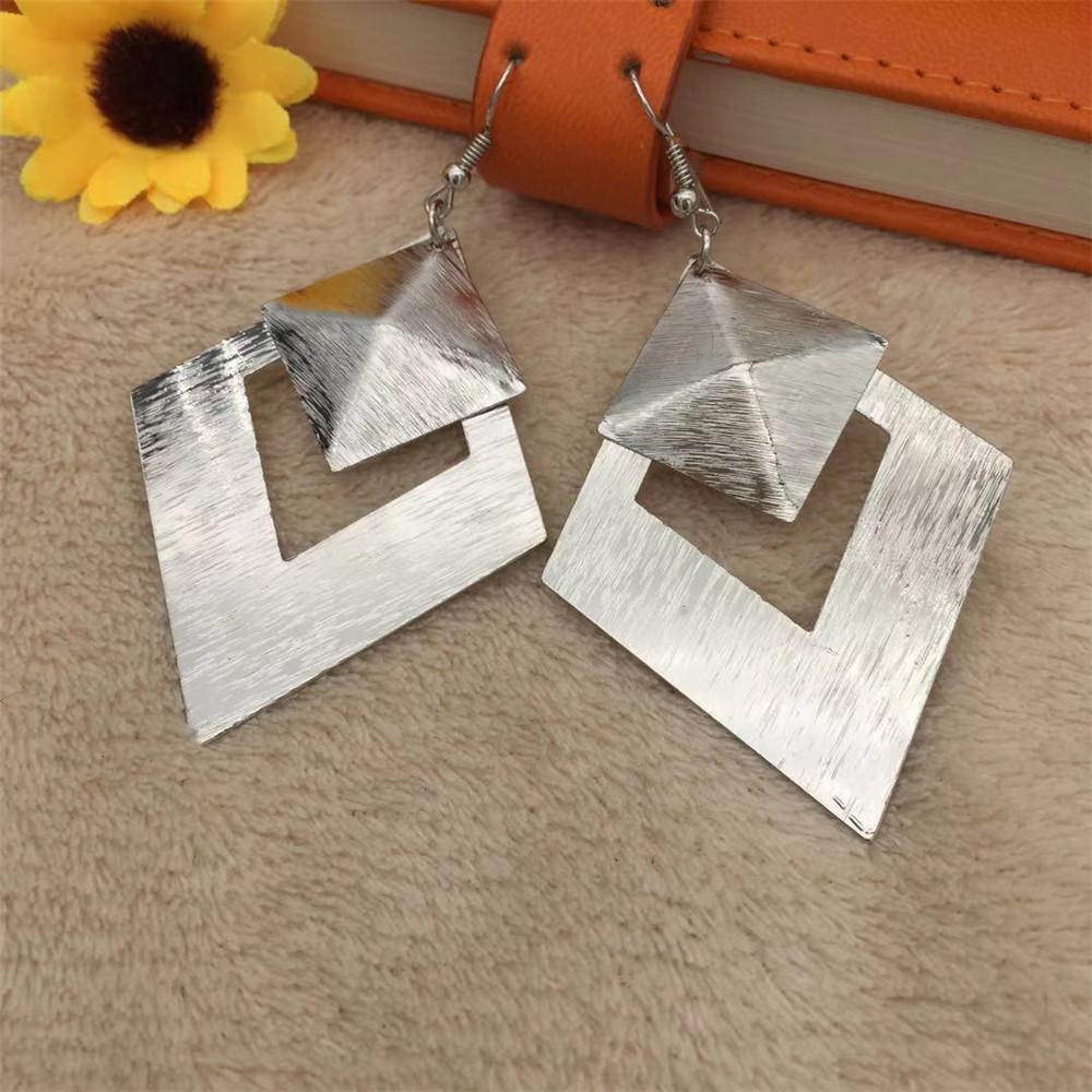 Three-dimensional rhombus double-layer exaggerated retro earrings Indian ladies earrings jewelry