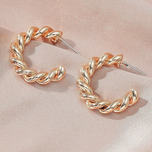 ins spiral ring earring earrings female fashion personality metal C-shaped geometric twist braided earrings female
