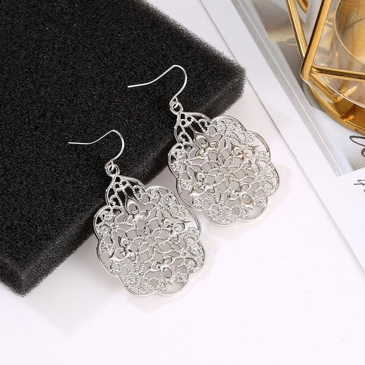 Fashion palace plaid hollow earrings alloy electroplating earrings