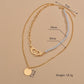 Fashion Alloy Handcuffs Round Iron Sheet Pendant Multilayer Necklace Imitation Pearl Clavicle Chain Necklace Accessories