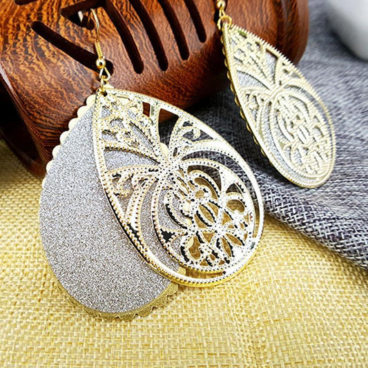 Direct supply exaggerated hollow earrings double frosted earrings alloy earrings retro ladies earrings