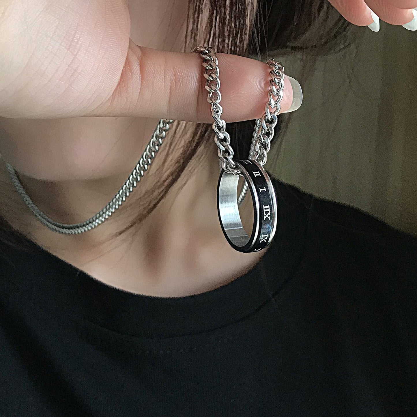 All-match chain ring necklace pendant men's personality trendy hip-hop pendant couple accessories women