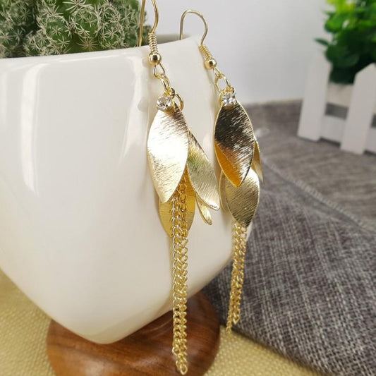 Long Tassel Earhook Table Leaf Earrings Earrings Creative Alloy Earrings With Diamond Earrings