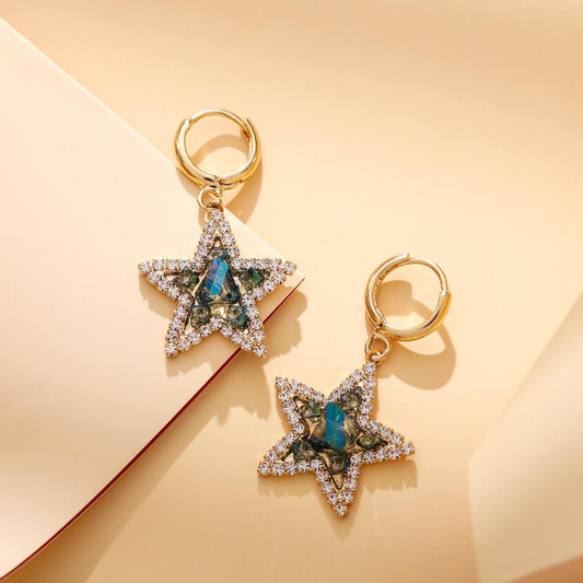 Popular simple temperament sexy diamond five-pointed star earrings fashion star-shaped fresh and cold lady earrings