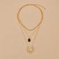 Retro Pattern Alloy Pendant Necklace Fashion Black Bezel Diamond Multilayer Necklace Accessories