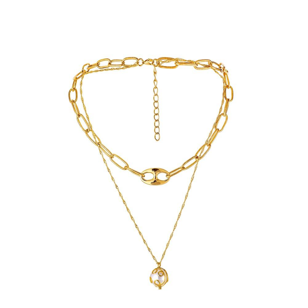 Personalized pig nose collarbone necklace fashion double temperament pearl hollow metal necklace
