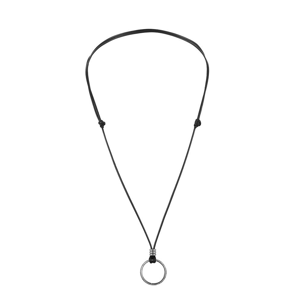 Simple Trendy Men's Fashion Pattern Design Ring Circle Pendant Adjustable Rope Necklace