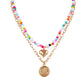 Bohemia Double Love LOVE Coin Color Bead Necklace Personality Fashion Clavicle Chain