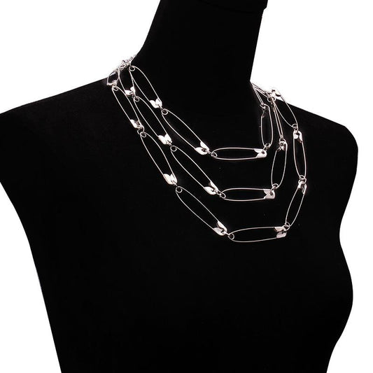 Net red with the same paragraph creative pin oval paperclip necklace niche design sense ins temperament multi-layer set