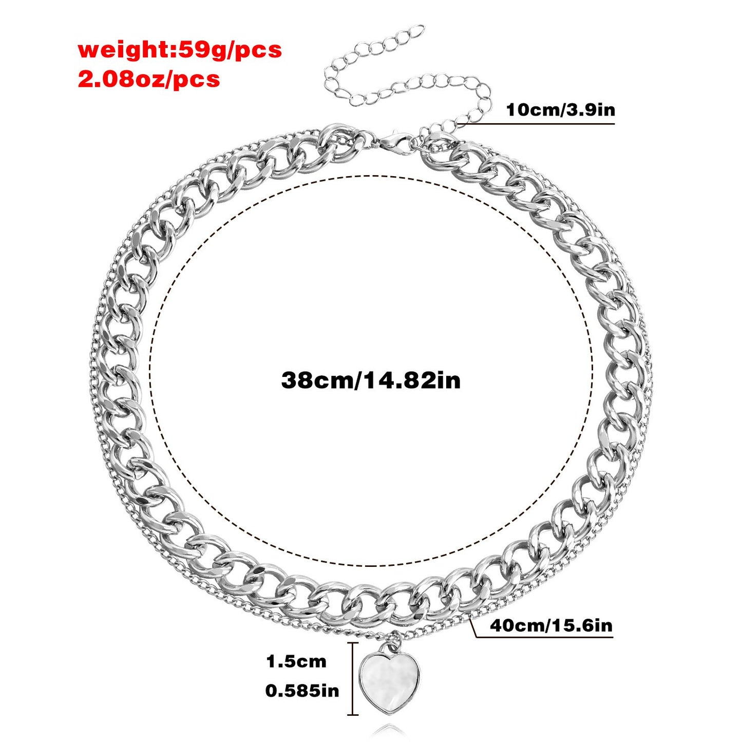 Jewelry punk double love mother-of-pearl pendant necklace female light luxury choker sweater chain