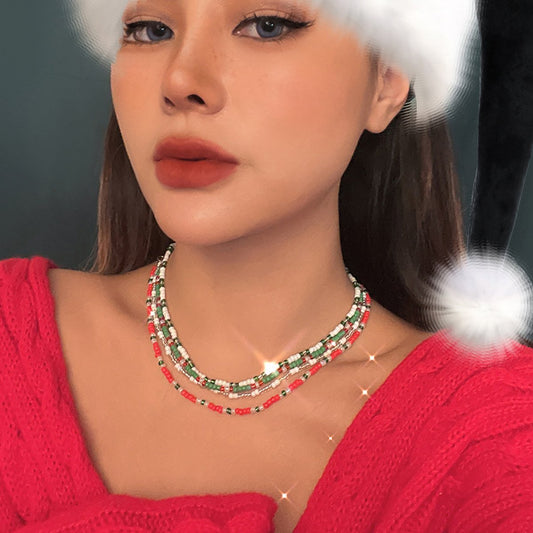 Ornament simple contrast color rice bead beaded necklace female fashion creative Christmas necklace choker