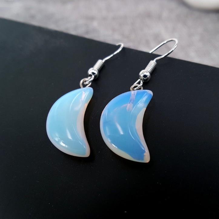 Crescent-shaped fashion ear hook earrings natural stone alloy earrings creative simple earrings simple stalls