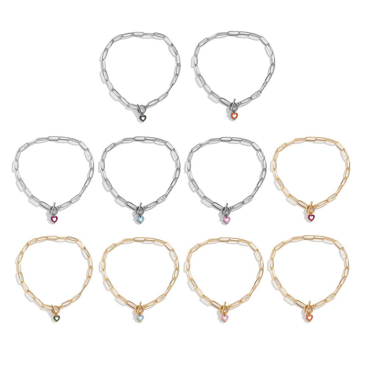 Jewelry hip-hop metal ot buckle chain collarbone necklace retro simple drop nectarine heart-shaped necklace