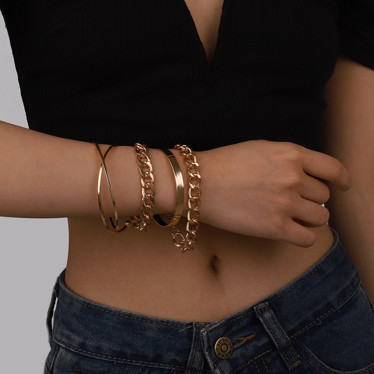 B1838 jewelry exaggerated chain punk bracelet niche personality glossy hip-hop trend bracelet