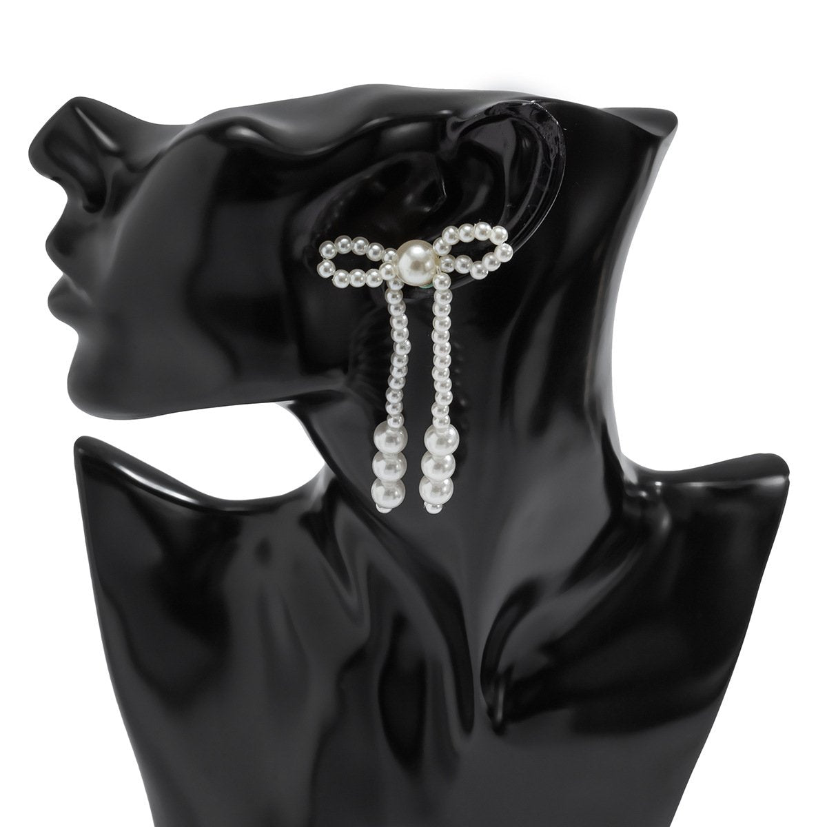 Jewelry simple and versatile pearl bow earrings temperament small fresh beaded tassel earrings for women