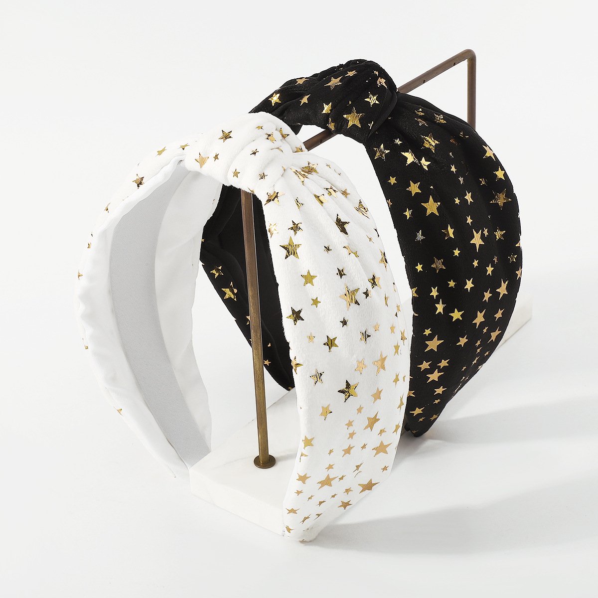 F4693 Jewelry Velvet Retro Knotted Sweet Hair Ornament Solid Color Five-pointed Star Temperament Wide-Brim Headband