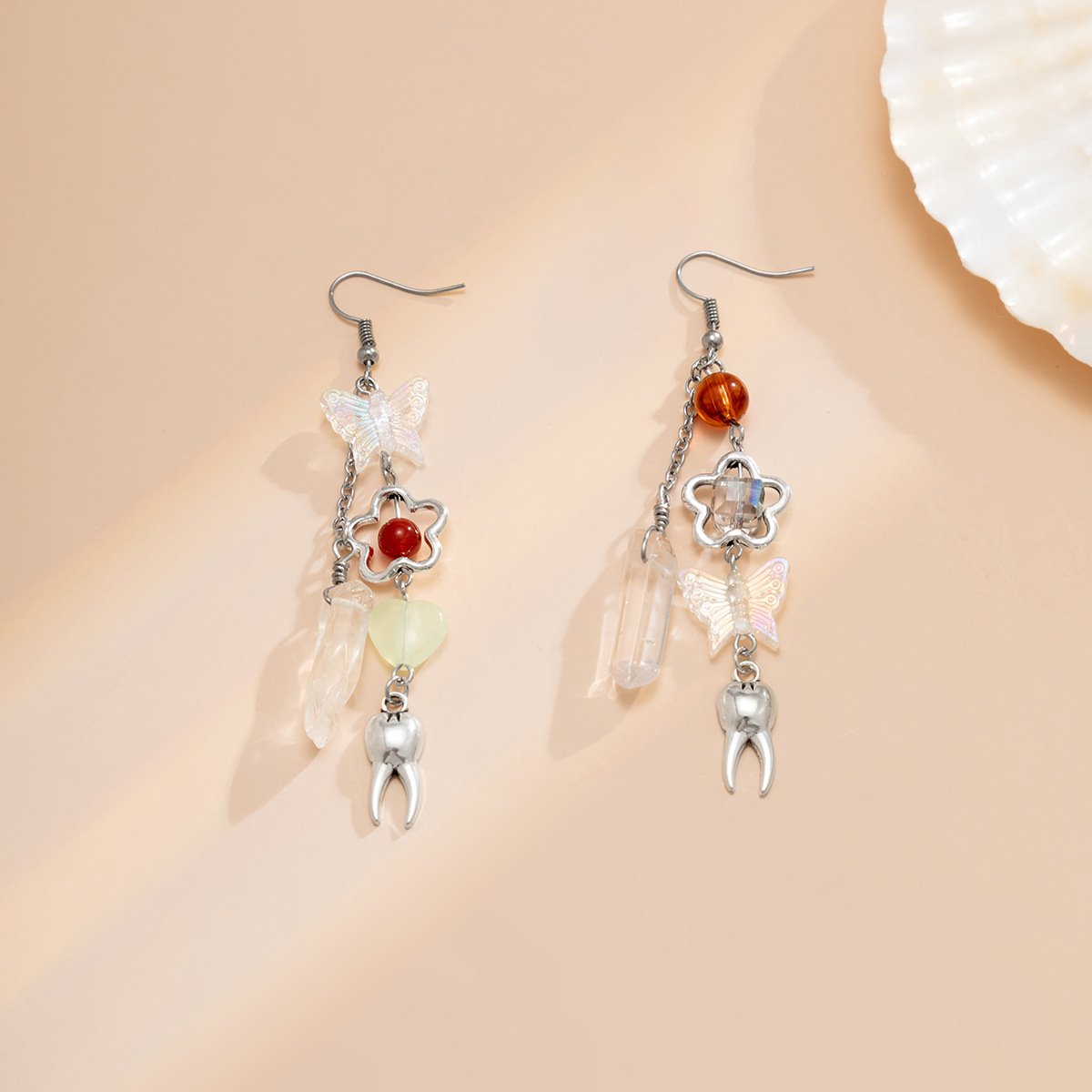 Jewelry Niche Creative Acrylic Butterfly Tassel Earrings Imitation Crystal Metal Pendant Earrings Women