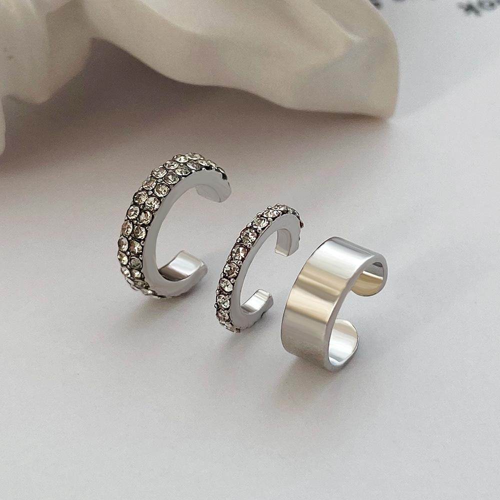 ins simple zircon ear clip without ear hole French light luxury geometric ear bone clip set Mori super fairy earrings