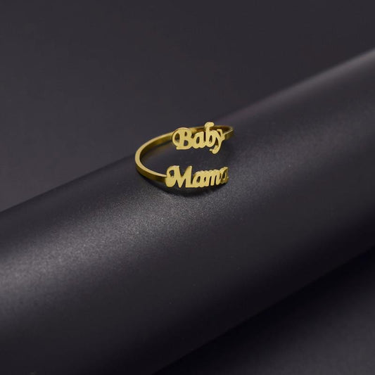 Jewelry retro letters BabyMama ring female personality simple ring