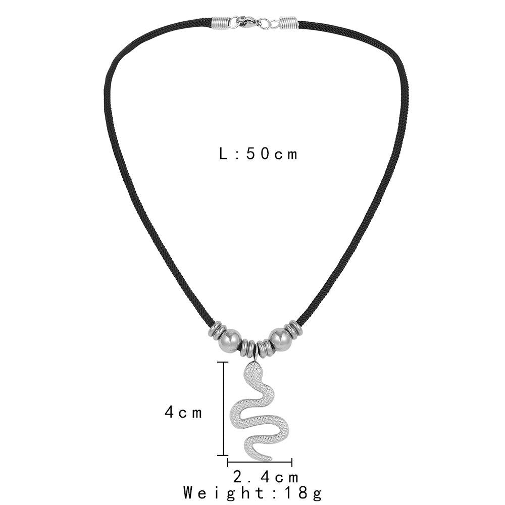 Fashion Simple Personality Versatile Men's Stainless Steel Snake Pendant Rope Short Necklace