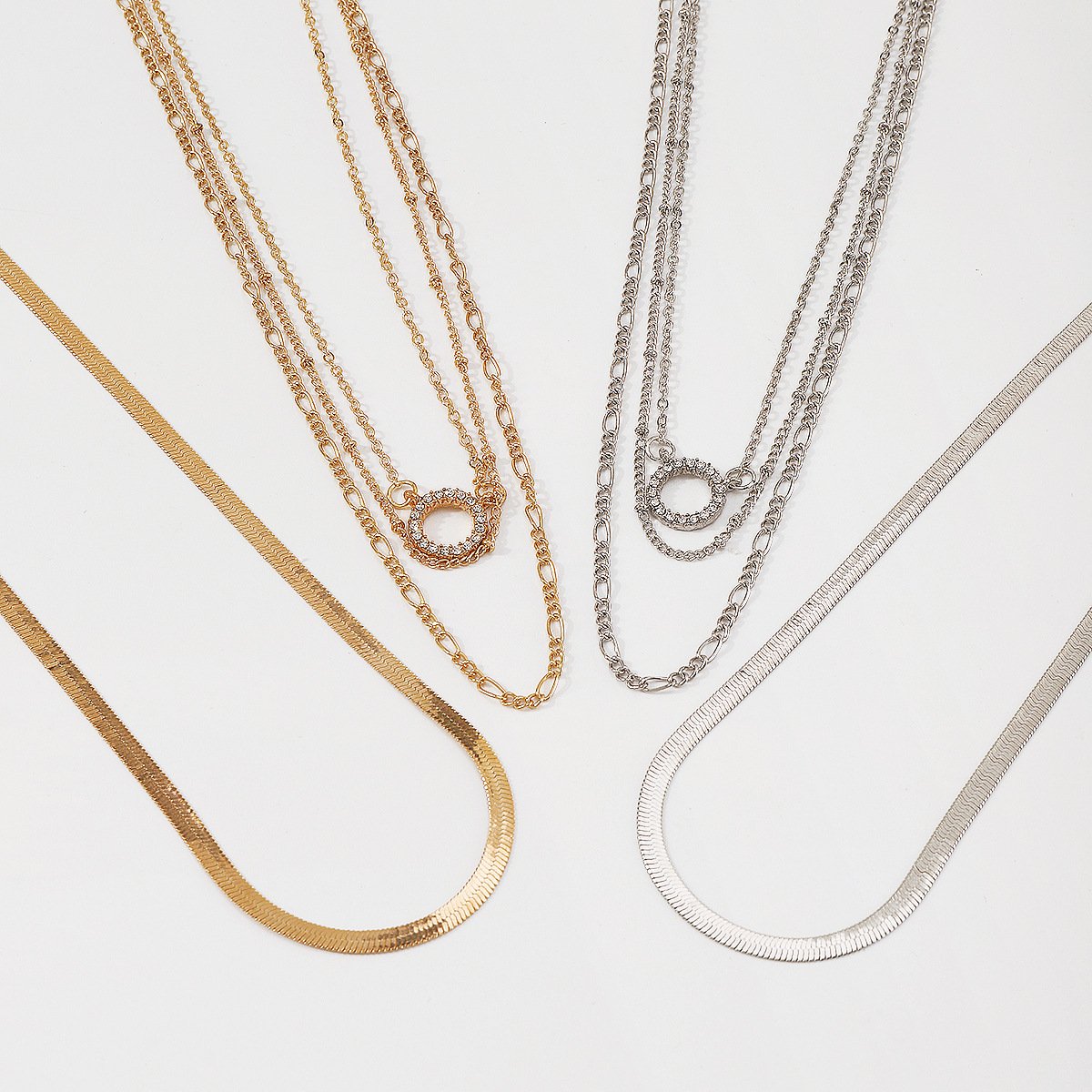 N1343 Retro multi-layer snake bone necklace circle micro-inlaid exaggerated hip-hop necklace niche simple necklace