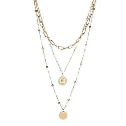 Fashion Round Alloy Queen Head Necklace Simple Multi-Layer Clavicle Chain Necklace Accessories