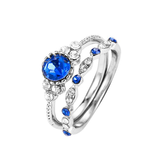 Fashion Jewelry Round Sapphire Wedding Engagement Ring Two-piece Set Simple Temperament Diamond Ladies Single Ring
