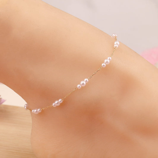 Jewelry size pearl simple alloy anklet women's fashion jewelry handmade beach anklet anklet