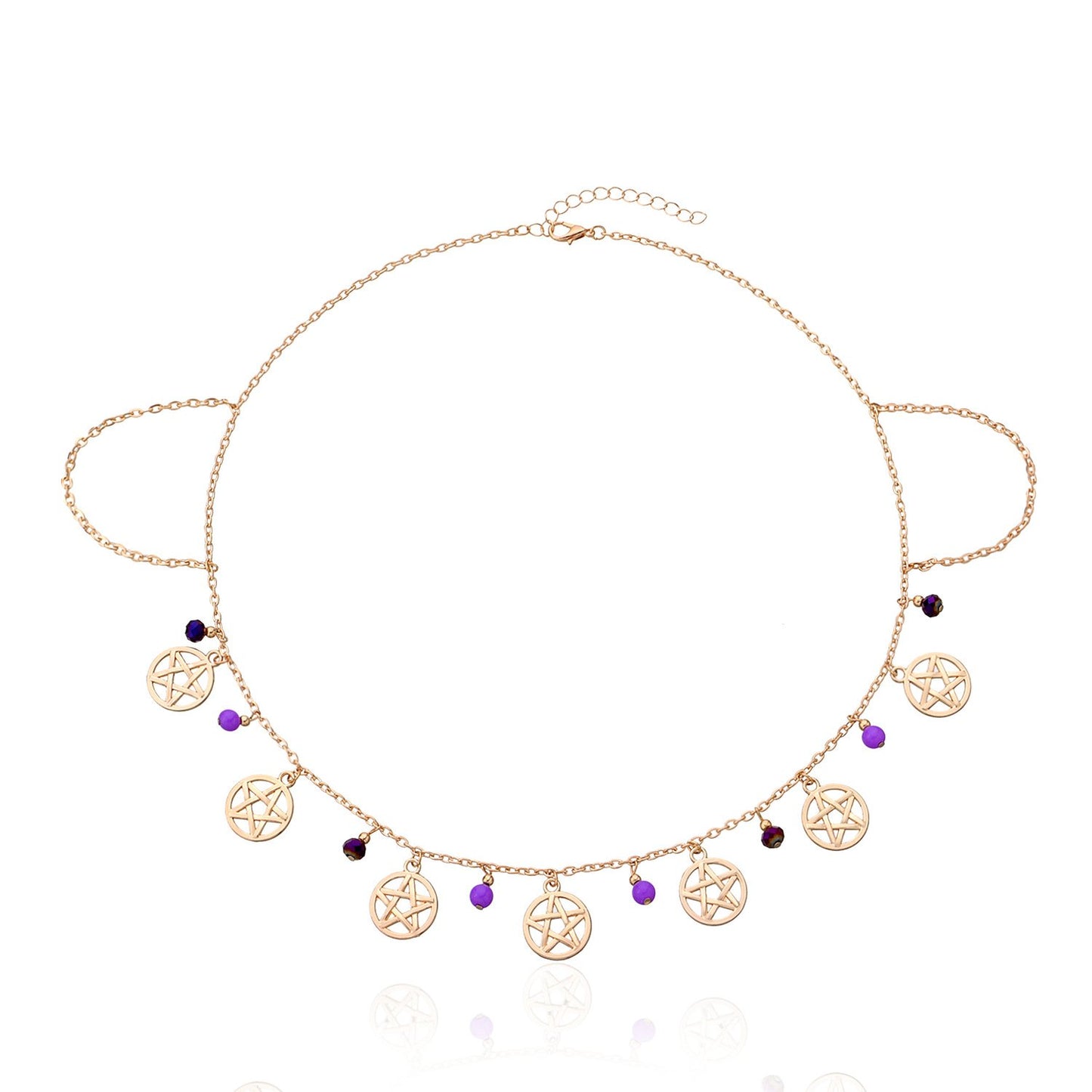Multi-layer Ladies Chain Hair Band Headband Alloy Pentagram Crystal Headdress Necklace Dual Purpose
