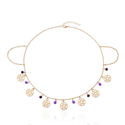 Multi-layer Ladies Chain Hair Band Headband Alloy Pentagram Crystal Headdress Necklace Dual Purpose