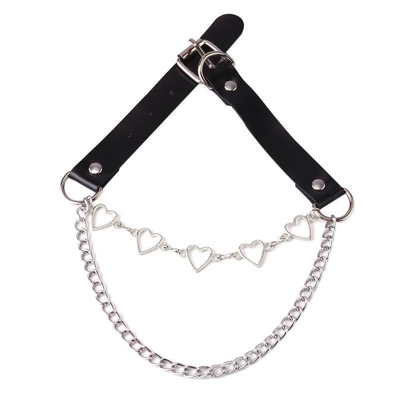 Jewelry punk metal chain peach heart pendant necklace dark pu double collarbone necklace