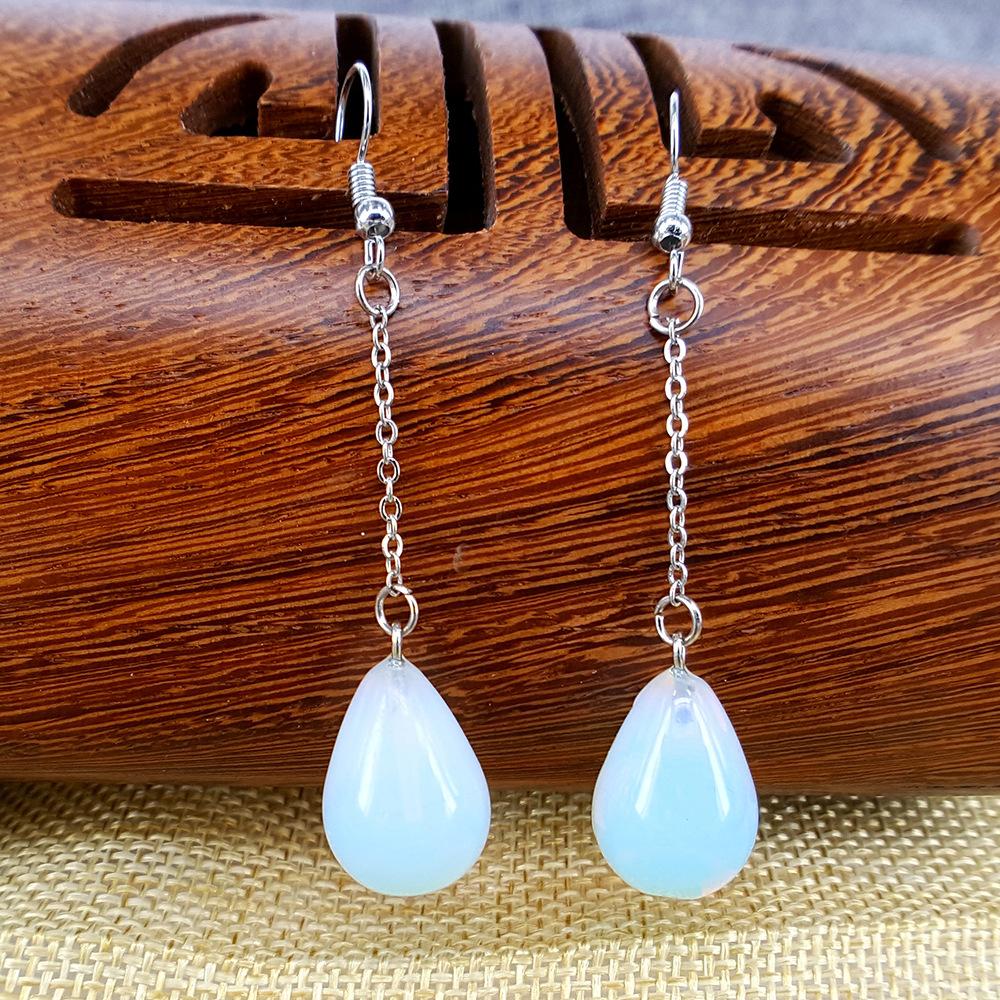 Drop-shaped opal earrings fashion chain earhook natural stone earrings Taobao net red live broadcast stall