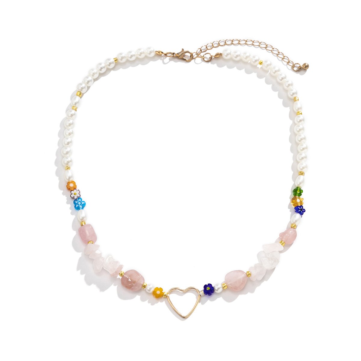 Jewelry Retro Stitching Flower Necklace Temperament Single-layer Mix and Match Multiple Heart-shaped Gravel Necklace Female