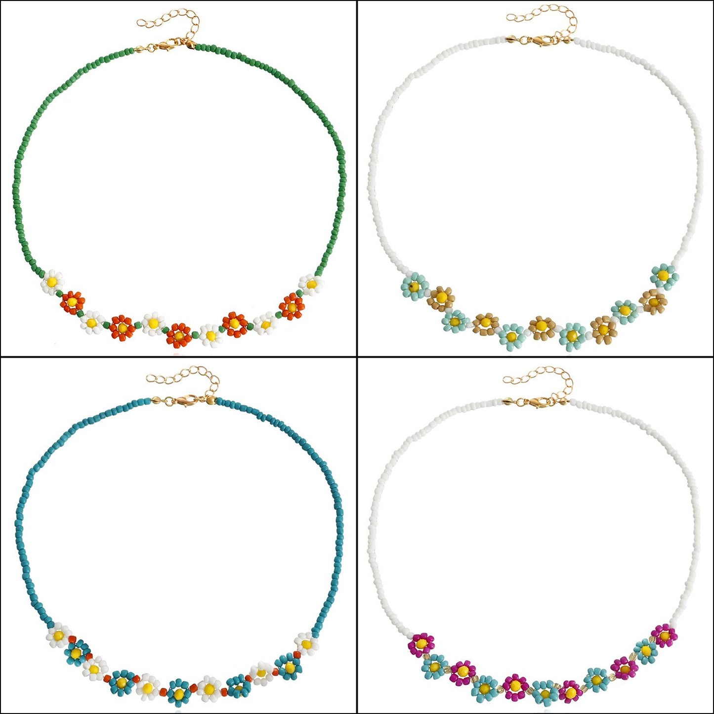 Jewelry Bohemian Daisy Contrast Color Beaded Necklace Retro Rice Bead Flower Clavicle Necklace Female