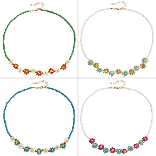 Jewelry Bohemian Daisy Contrast Color Beaded Necklace Retro Rice Bead Flower Clavicle Necklace Female