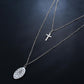 Grid Long Chain Cross Necklace Alloy Virgin Pattern Pendant Necklace