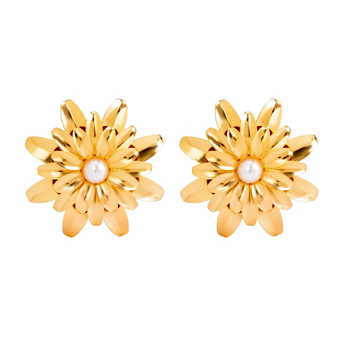 Jewelry Exaggerated Daisy Flower Three-dimensional Imitation Pearl Earrings Female Fashion Personality Geometric Metal Earrings