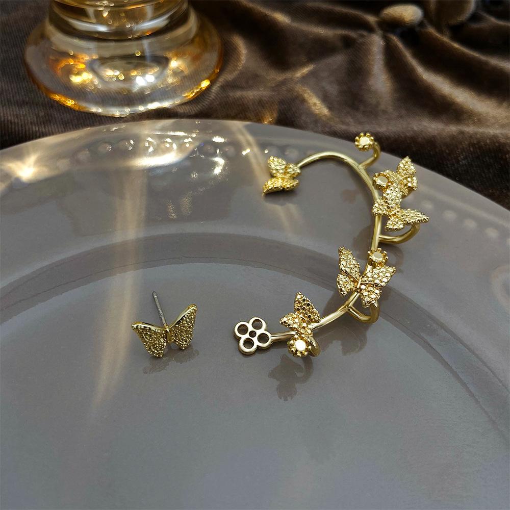 Mori Super Flash Butterfly Earhook No Pierced Ear Clip Women's Fashion Temperament One-piece Minority Full Diamond Butterfly Ear Bone Clip