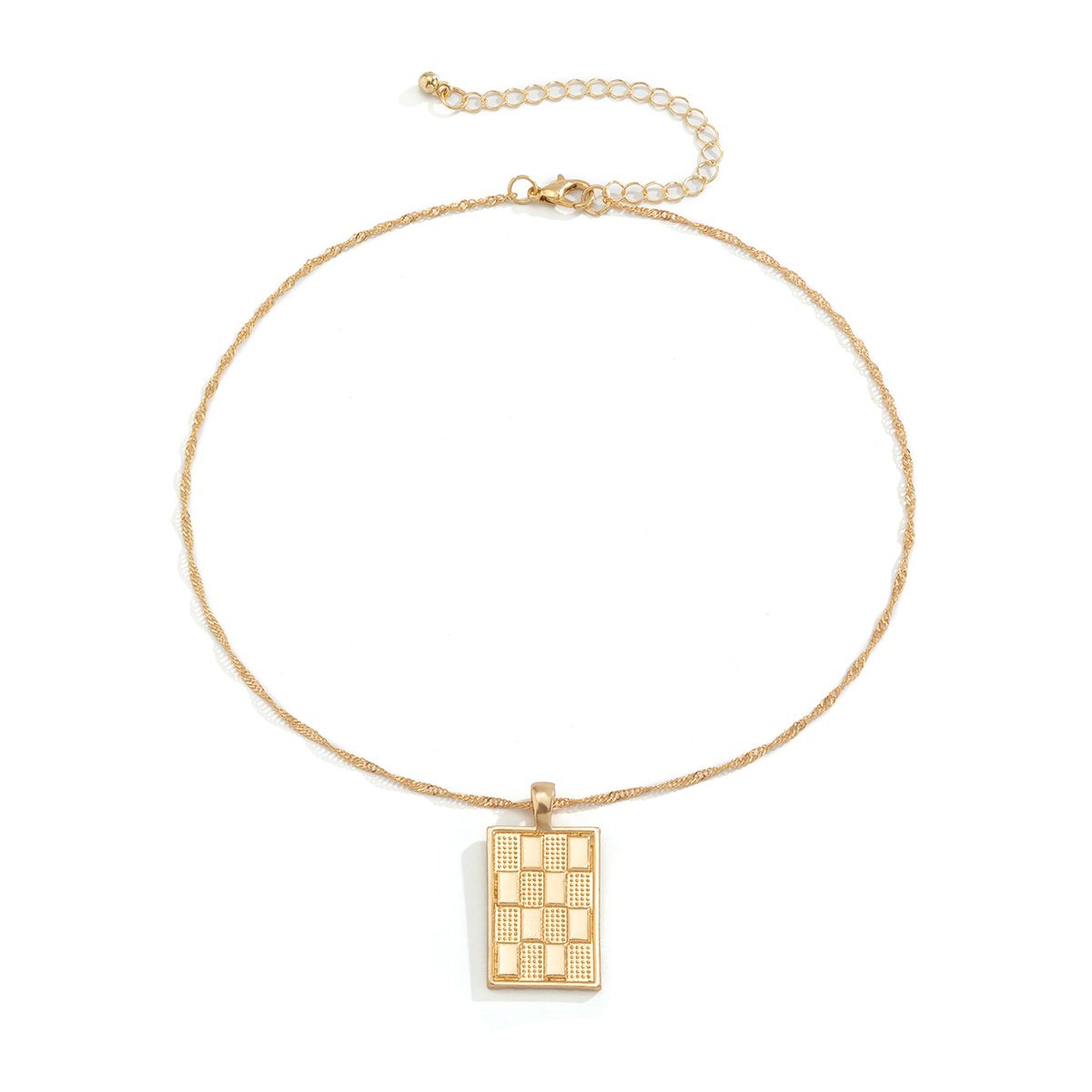 Jewelry Retro Metal Checkerboard Pendant Necklace Female Hip Hop Simple Snake Bone Chain Clavicle Necklace