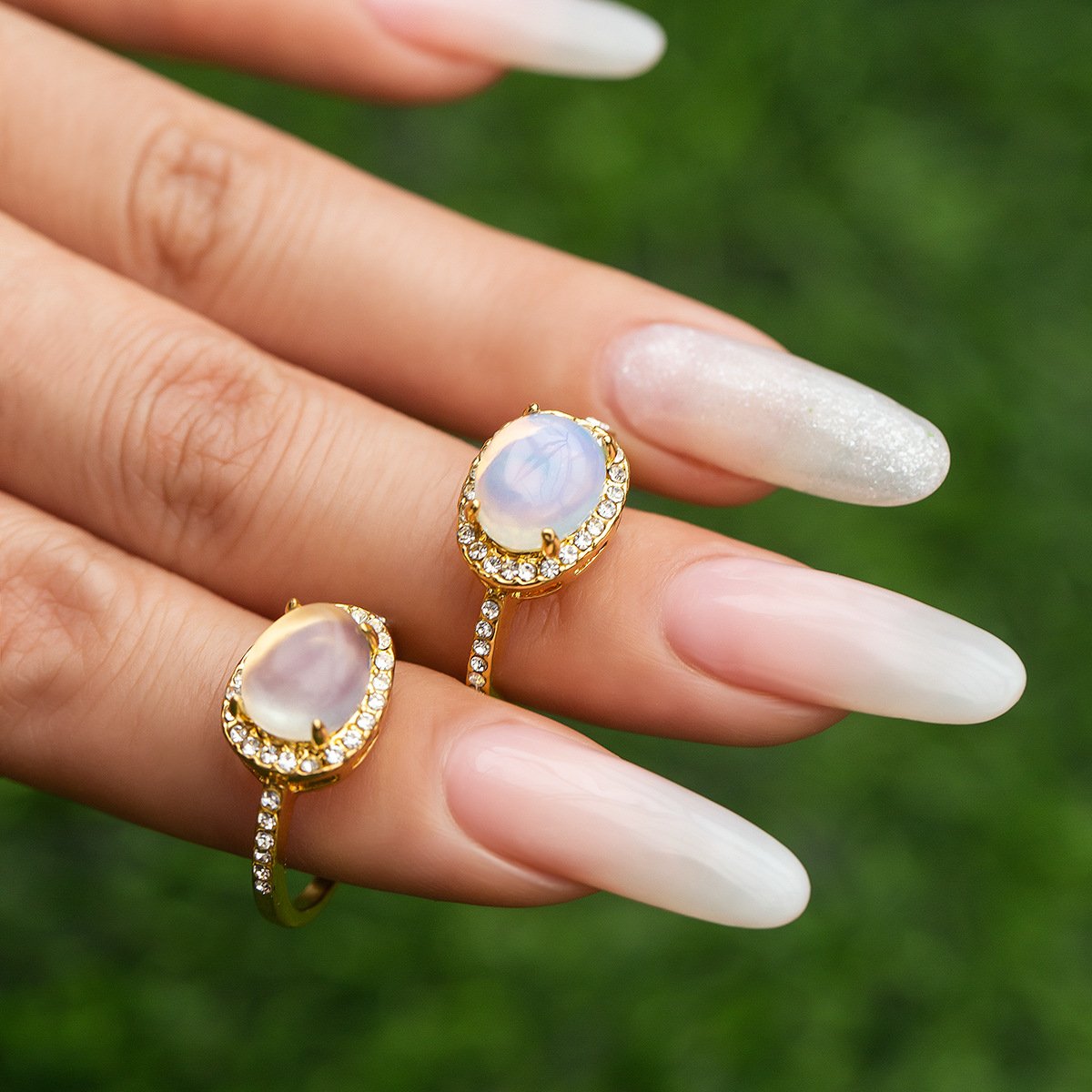 Jewelry simple cold geometric moonstone ring set female personality bat micro-inlaid ring