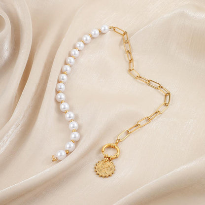 Korean ins light luxury public high-end design sense stainless steel golden coin arrow lock necklace