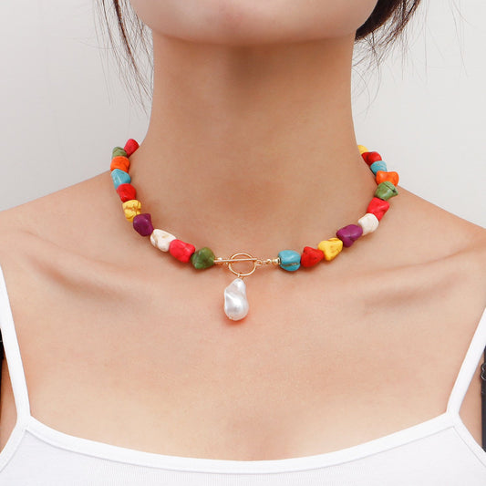 Jewelry Irregular Natural Color Turquoise Shaped Pearl Pendant Necklace Female Handwoven Necklace