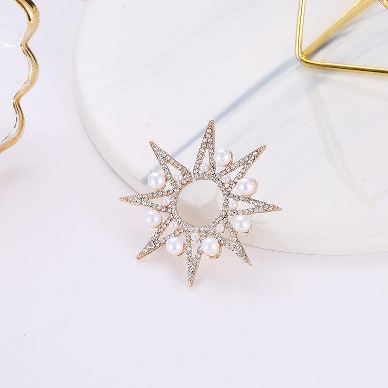 Fashionable geometric exaggerated earrings temperament pearl studded diamond starburst sun flower stud earrings single style