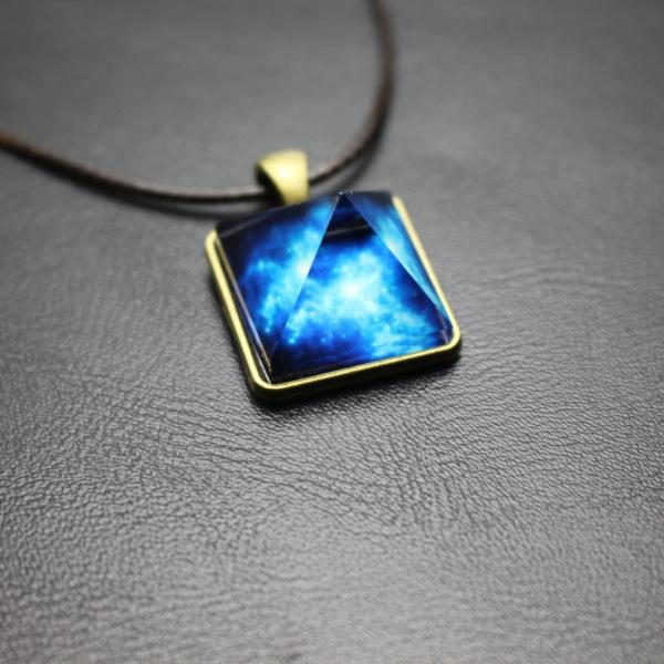 Pyramid luminous crystal pendant dream starry sky same necklace for men and women small gift chest chain with chain