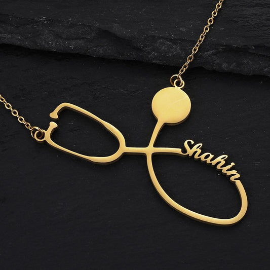 Trendy personality stainless steel medical stethoscope English lettering name pendant titanium steel creative cutting pendant