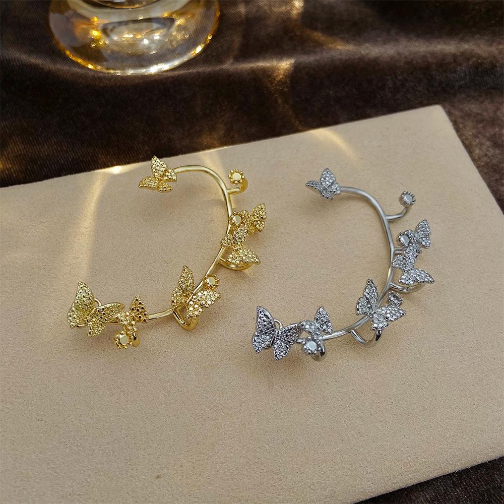 Mori Super Flash Butterfly Earhook No Pierced Ear Clip Women's Fashion Temperament One-piece Minority Full Diamond Butterfly Ear Bone Clip