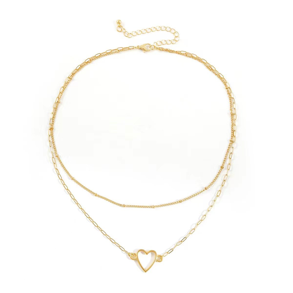 Jewelry simple double-layer chain trend clavicle chain all-match ins metal peach heart necklace
