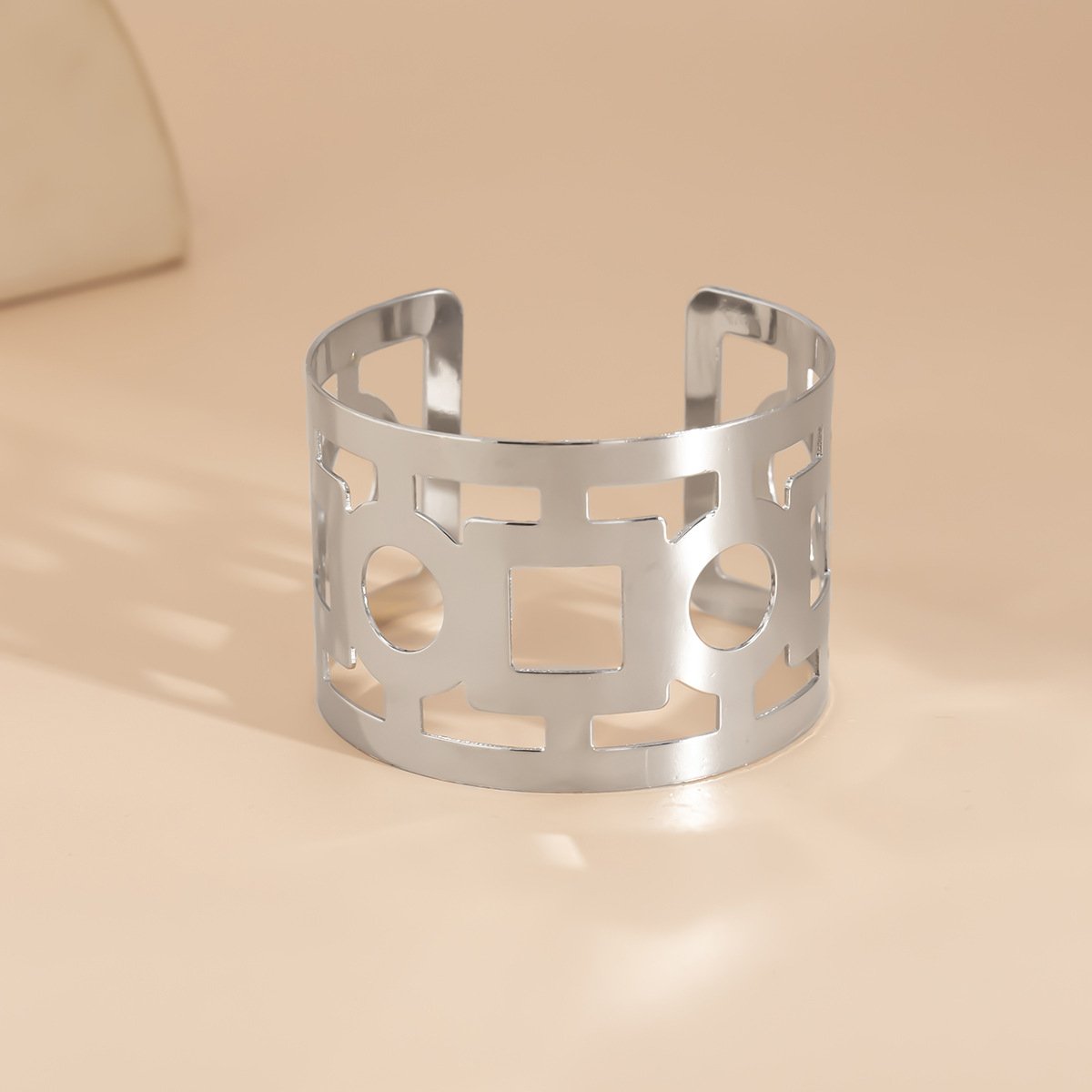 Jewelry punk square hollow wide face open bracelet cold geometric metal bracelet female