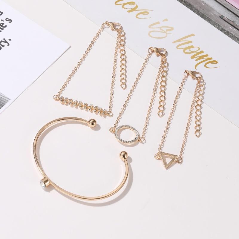 Fashion Set Bracelet Diamond Fishbone Leaf Triangular Bracelet Hollow Geometric Open Bracelet Four-piece Set