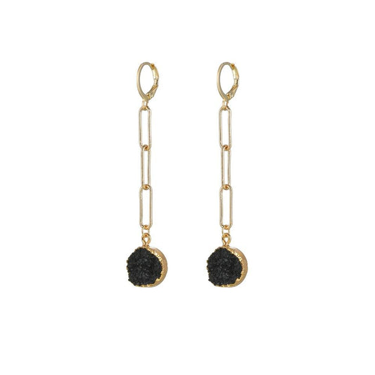 Fashion Retro Resin Bezel Earrings Long Chain Earrings Women Accessories